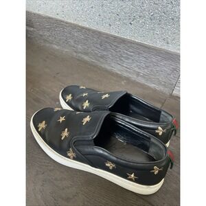 Gucci Black Leather Bee and Star Sneakers Size 10.5 US